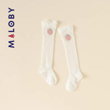 Charger l&#39;image dans la galerie, Paire de chaussettes hautes motif fraise enfant fille- Blanc -robes et ensembles pour filles, bébés et garcons - MALOBY
