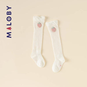 Paire de chaussettes hautes motif fraise enfant fille- Blanc -robes et ensembles pour filles, bébés et garcons - MALOBY