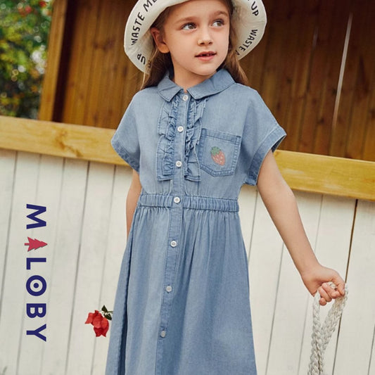 Robe en jean plastron volanté fille - stone -robes et ensembles pour filles, bébés et garcons - MALOBY