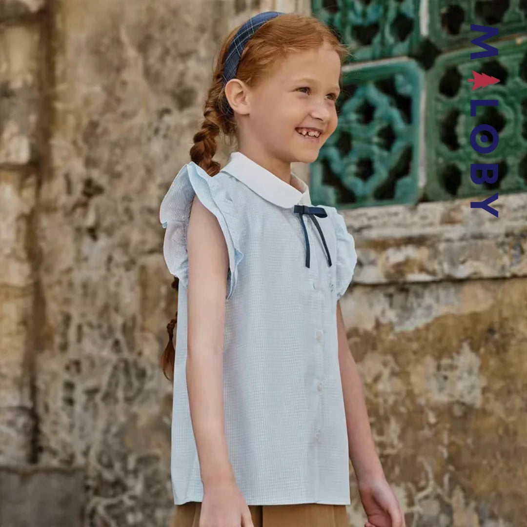 Chemise été à nœud enfant fille- Blanc/Bleu