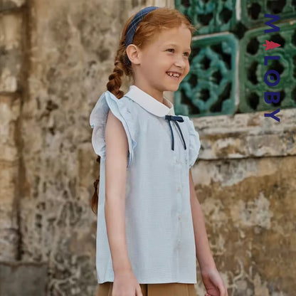 Chemise été à nœud enfant fille- Blanc/Bleu