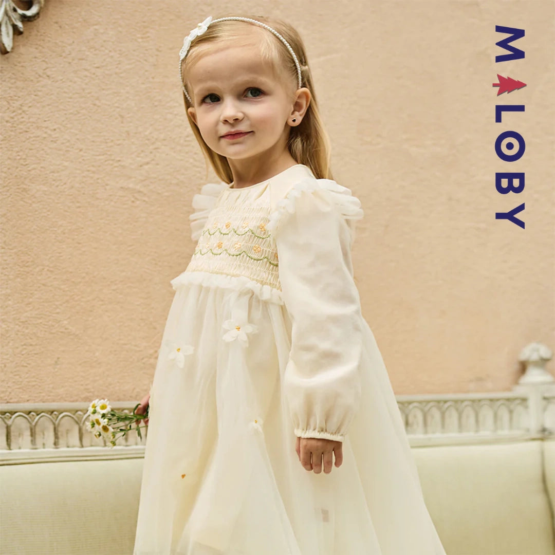 Robe de cérémonie à smocks enfant fille -Jaune