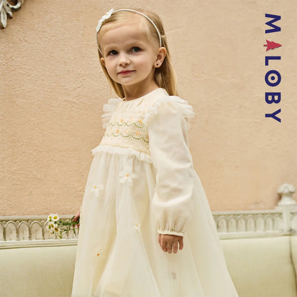 Robe de cérémonie à smocks enfant fille -Jaune