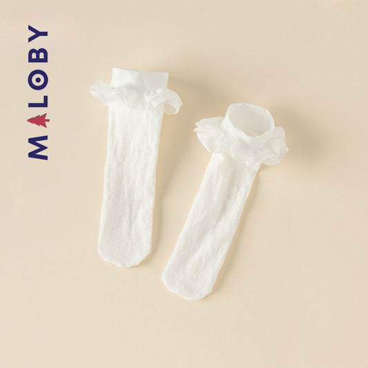 Paire de chaussettes hautes ajourée enfant fille- Blanc -robes et ensembles pour filles, bébés et garcons - MALOBY