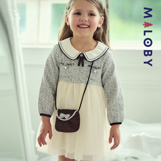 Ensemble cérémonie Robe + sac enfant fille - gris/beige -robes et ensembles pour filles, bébés et garcons - MALOBY