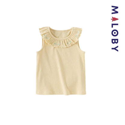 Gilet tricoté sans manches enfant fille - Jaune/violet