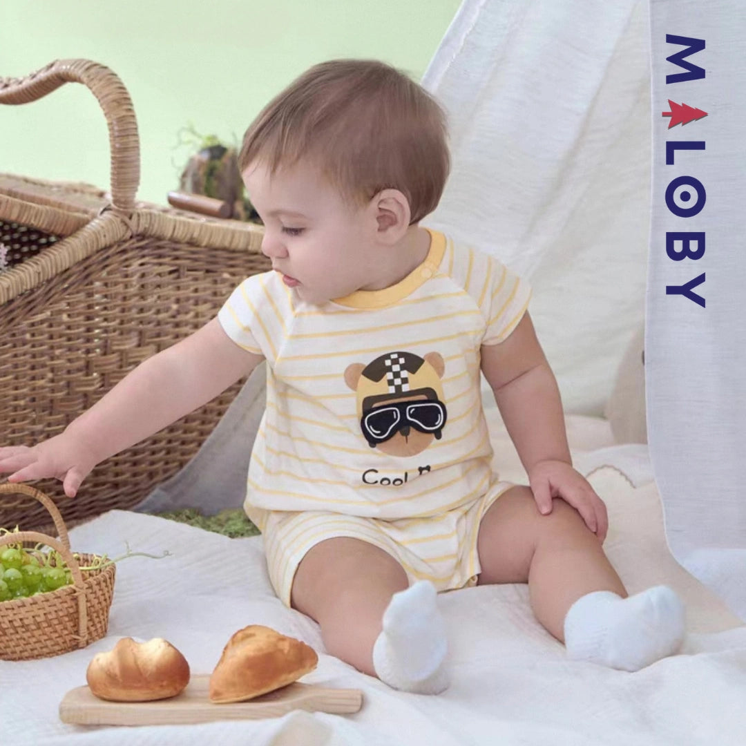 Combinaison rayé motif fantaisie Bébé garçon -Jaune