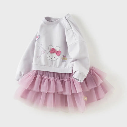 Robe Effet 2-en-1 Sweat et Tulle enfant fille –Violette