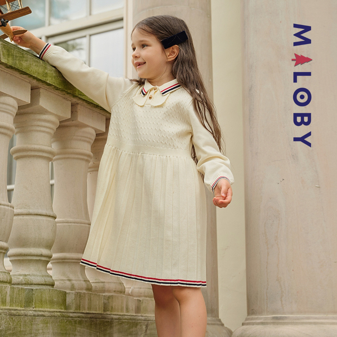 Robe en maille manches longues enfant fille- beige -robes et ensembles pour filles, bébés et garcons - MALOBY