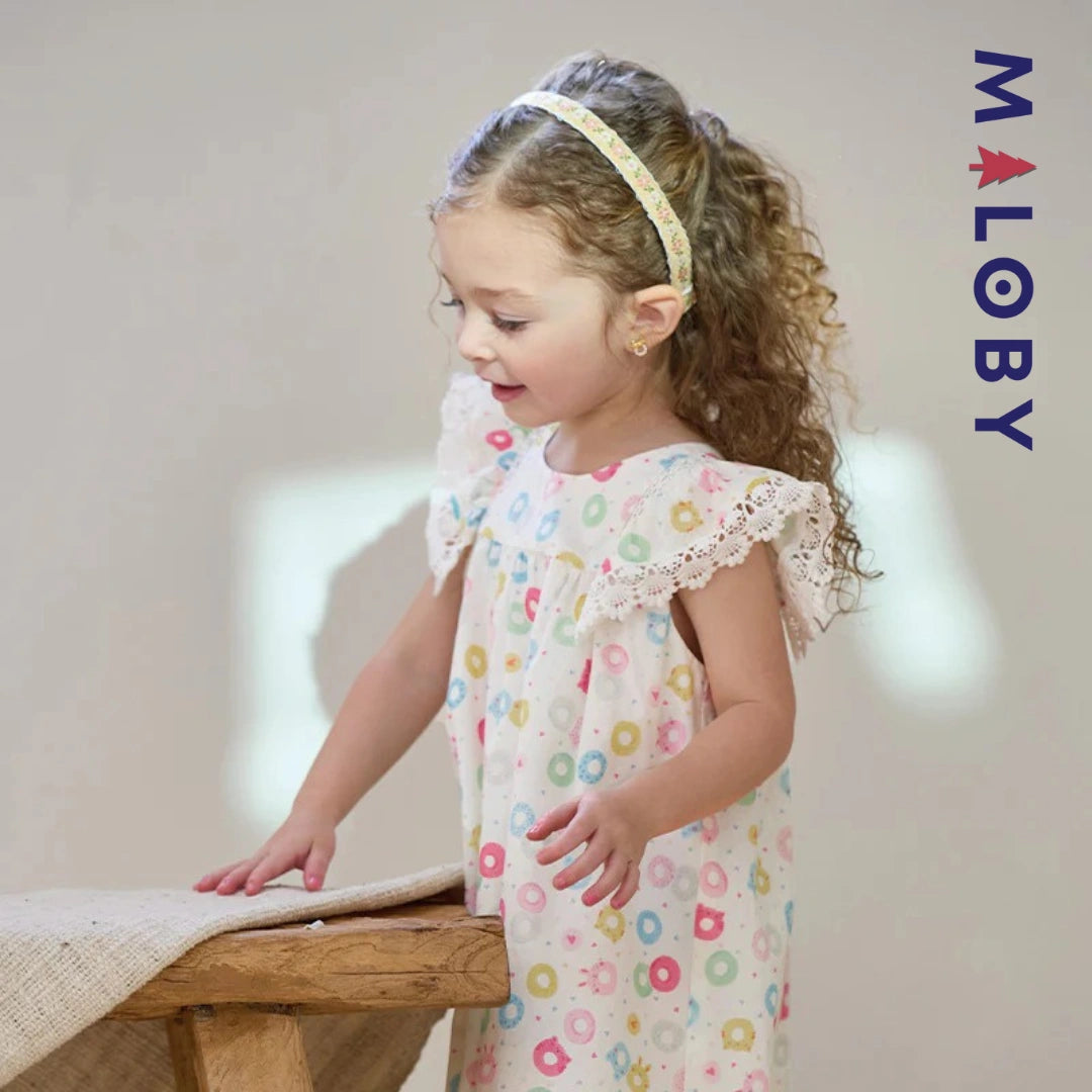 Robe d'été imprimée enfant fille -blanc imprimé -robes et ensembles pour filles, bébés et garcons - MALOBY