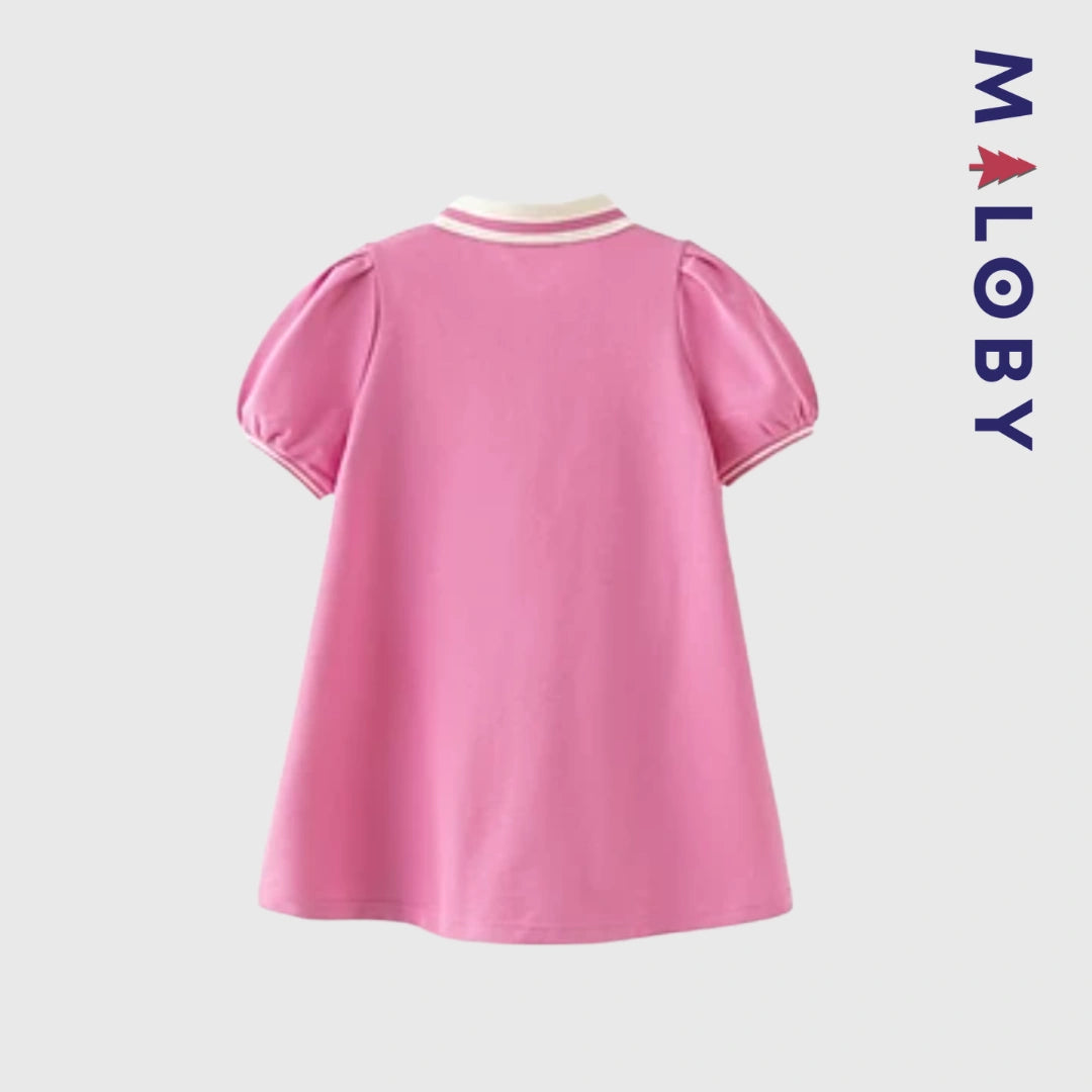 Robe polo pour été en piqué de coton enfant fille -Rose