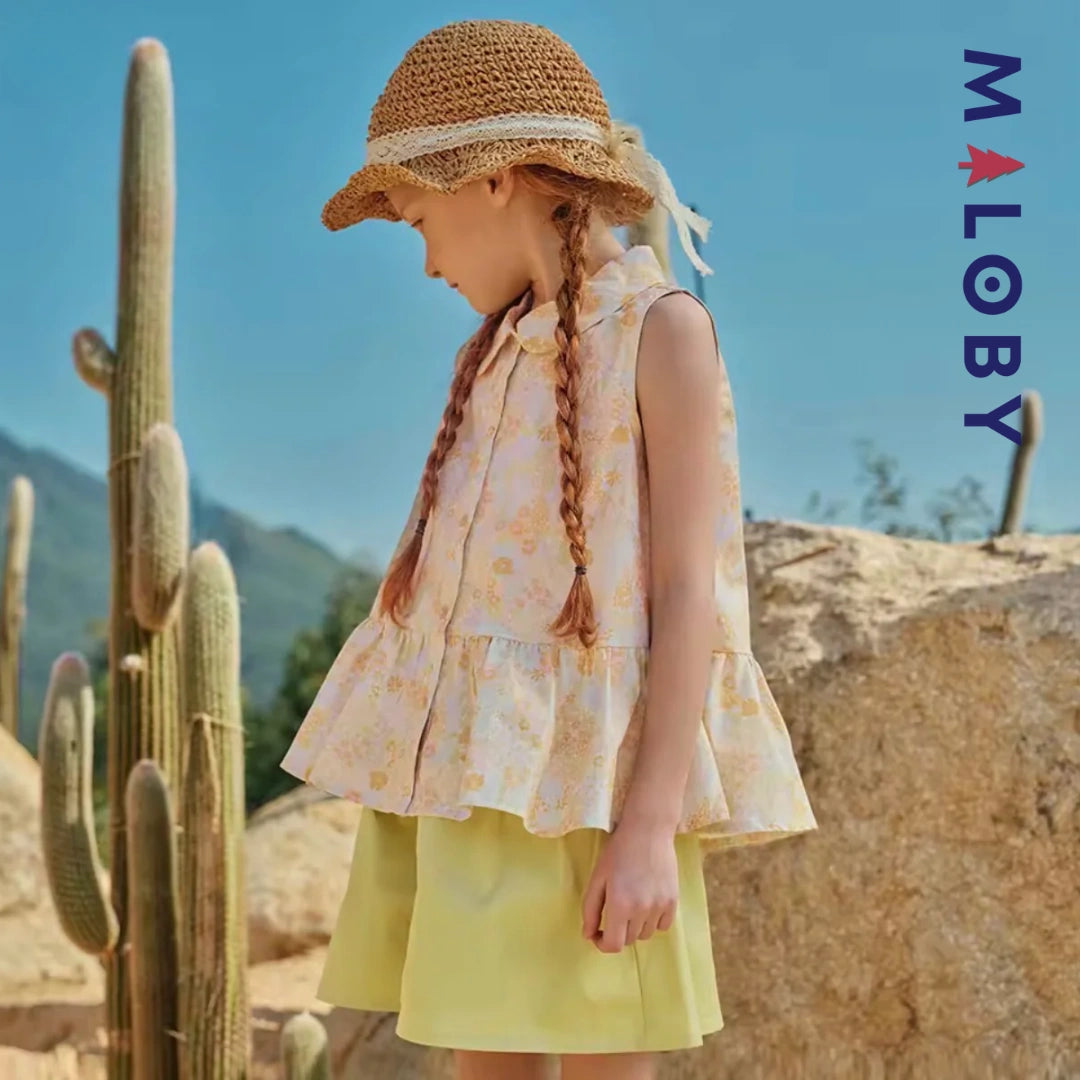 Ensemble  d'été chemise+short enfant fille -Rose orange