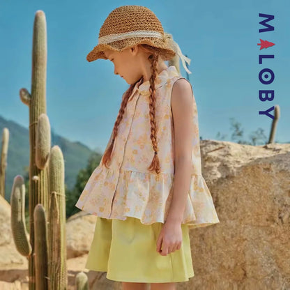 Ensemble  d'été chemise+short enfant fille -Rose orange