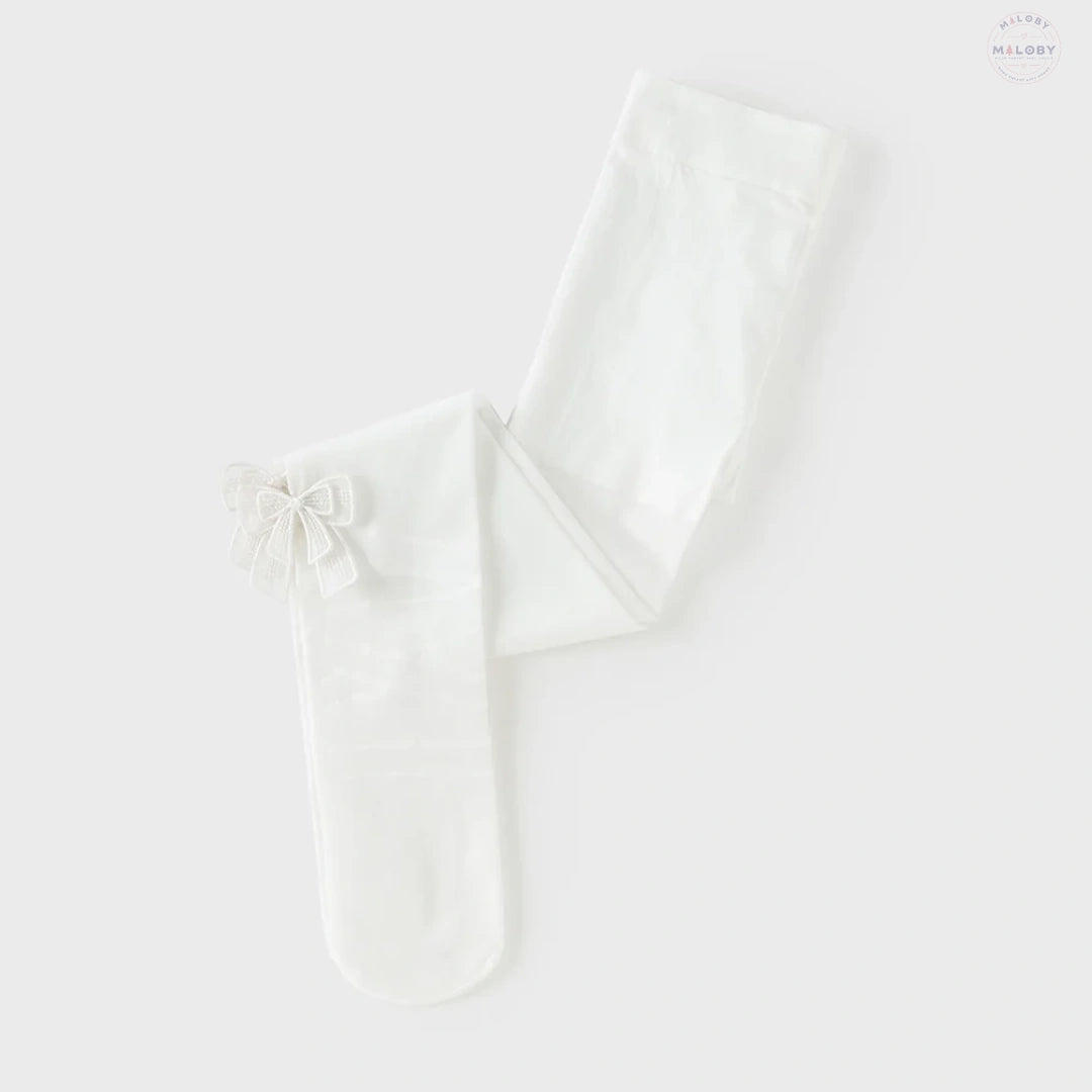 Collants fins à doubles nœuds enfant fille blanc, vêtement enfant maroc - MALOBY