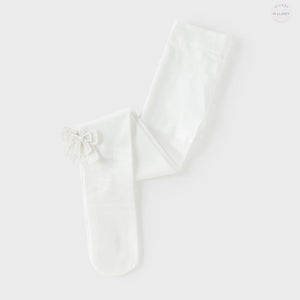 Collants fins à doubles nœuds enfant fille -Blanc
