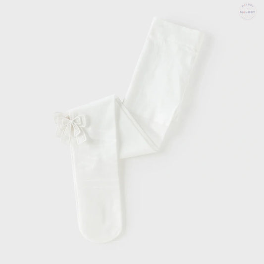 Collants fins à doubles nœuds enfant fille blanc, vêtement enfant maroc - MALOBY