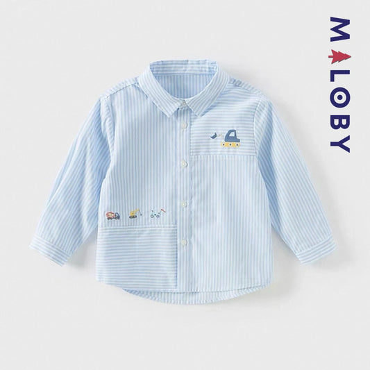 Chemise rayée manches longues enfant garçon- bleu ciel