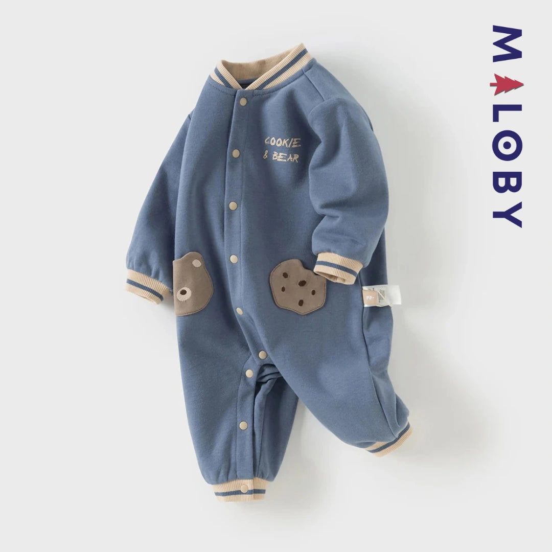 Combinaison longue en molleton enfant garçon - Gris bleu