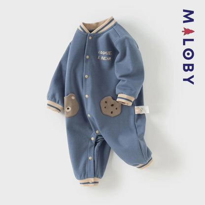Combinaison longue en molleton enfant garçon - Gris bleu
