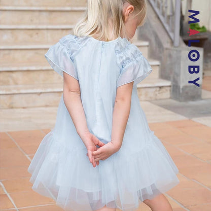 Robe de princesse à manches papillon -Bleu ciel