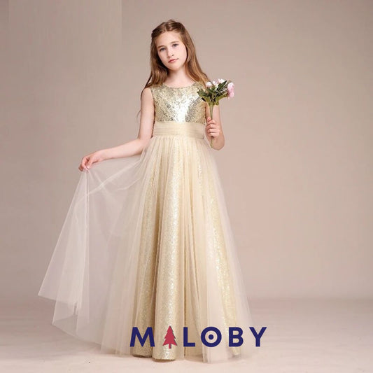 Robe longue de cérémonie - Beige/Or -robes et ensembles pour filles, bébés et garcons - MALOBY