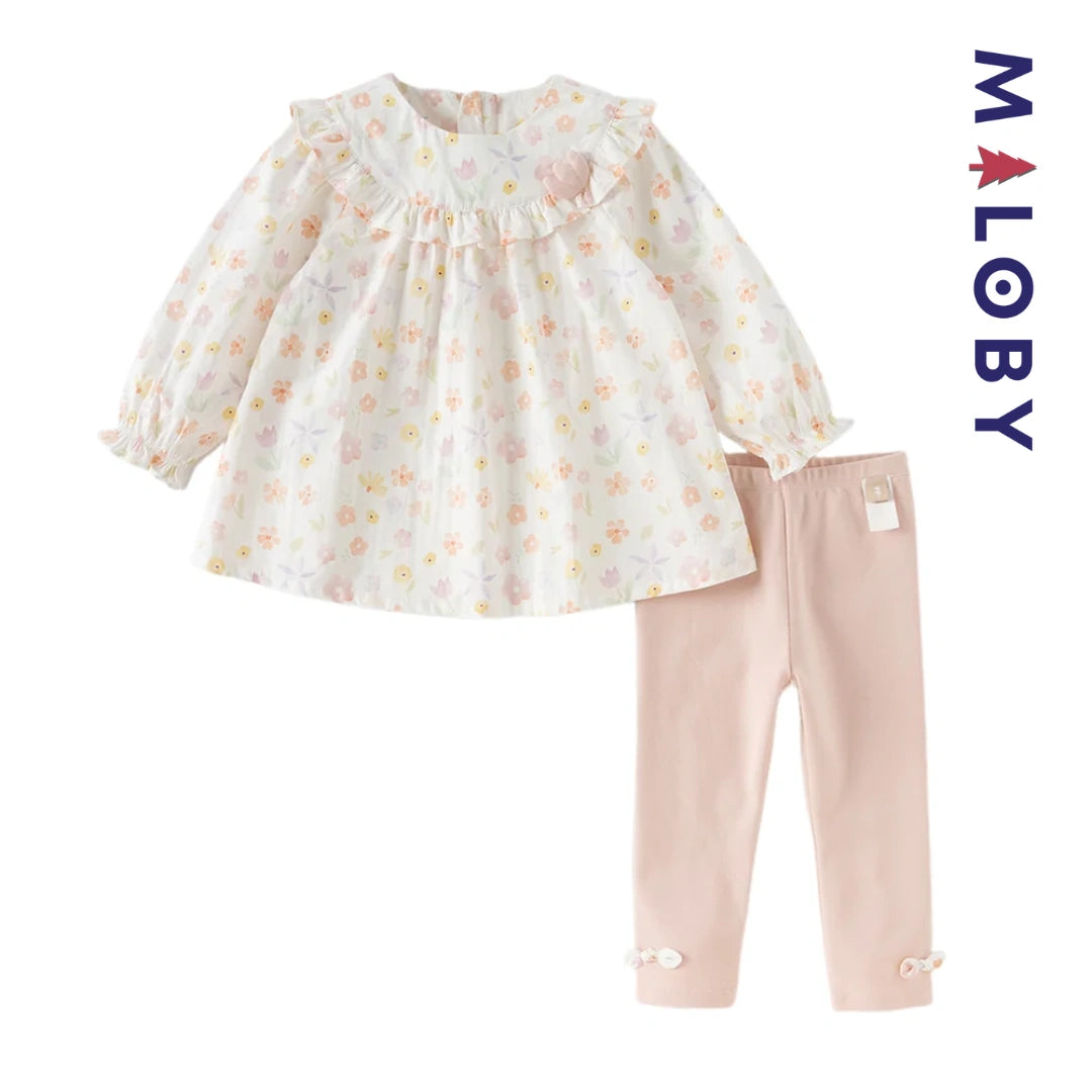Ensemble fleuri blouse & legging enfant fille- Rose