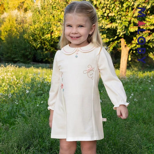 Robe manches longues en piqué de coton enfant fille- Beige