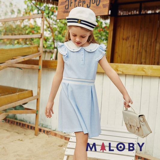 Robe enfant fille en piqué de coton -Bleu ciel -robes et ensembles pour filles, bébés et garcons - MALOBY