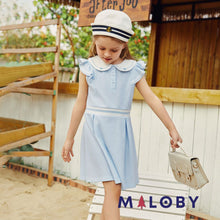 Charger l&#39;image dans la galerie, Robe enfant fille en piqué de coton -Bleu ciel -robes et ensembles pour filles, bébés et garcons - MALOBY
