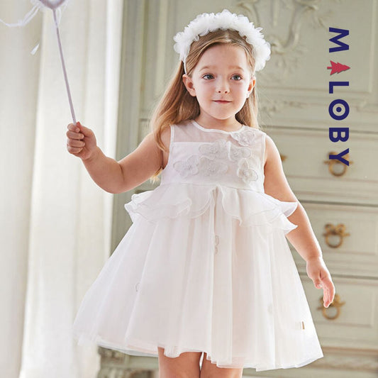 Ensemble Robe cérémonie à volants+ bandeau -Blanc -robes et ensembles pour filles, bébés et garcons - MALOBY