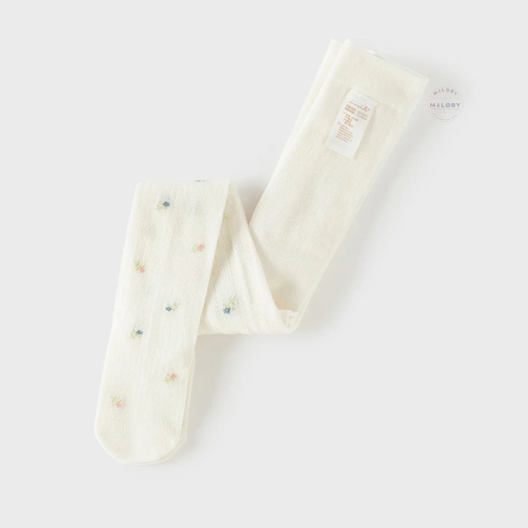 Collant en pointelle épais à motifs fleurettes enfant fille blanc - MALOBY