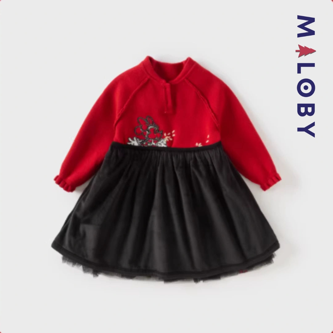 Robe Minnie bi-matière enfant fille -Rouge -robes et ensembles pour filles, bébés et garcons - MALOBY