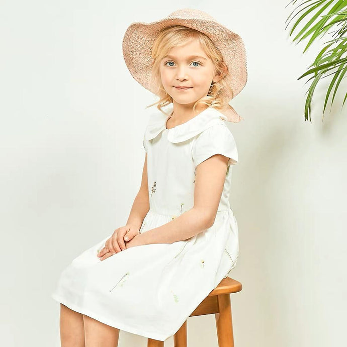 Robe d'été à motif floral -Blanche - vêtements pour enfants et Bebes - MALOBY