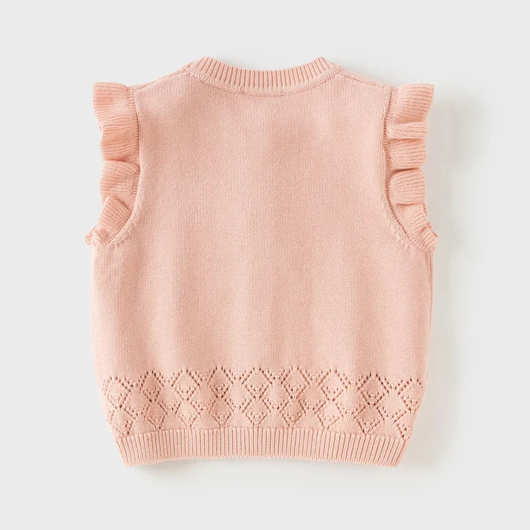 Gilet sans manches en maille 100% coton enfant fille -Rouge/Rose