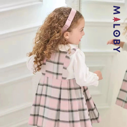 Robe bi-matière effet 2 en 1 enfant fille- rose/gris