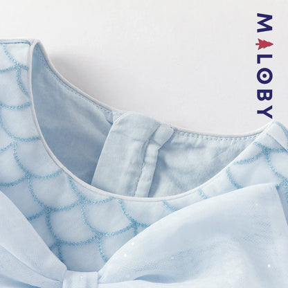 Robe princesse en tulle légère à manches courtes grise et bleue pour filles