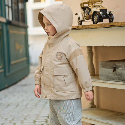 Veste à capuche coupe-vent casual enfant garçon beige, vêtement enfant maroc - MALOBY