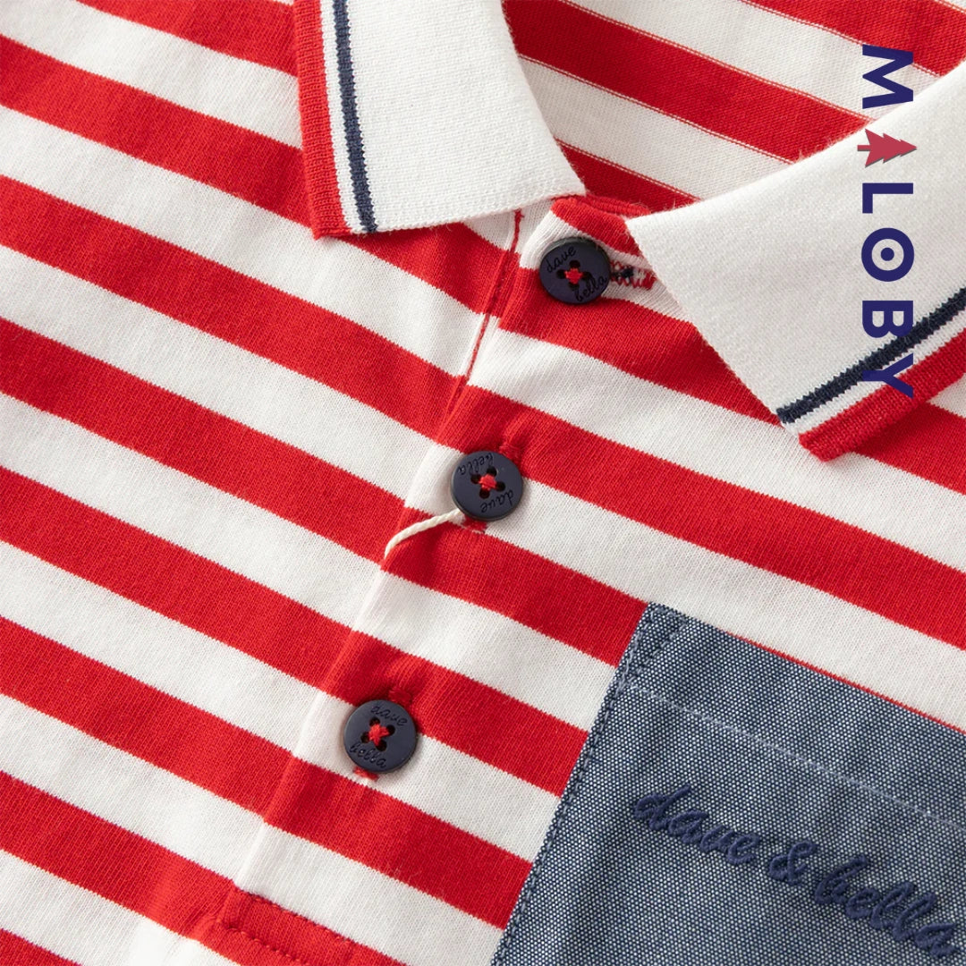 Ensemble 2 Pièces polo+ short en pur coton enfant garçon-Rouge rayé