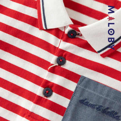 Ensemble 2 Pièces polo+ short en pur coton enfant garçon-Rouge rayé