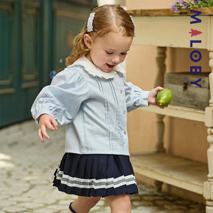 Ensemble habillé 2 pièces Chemise + Jupon plissé enfant fille -Bleu