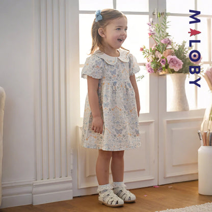 Robe fleurie col claudine enfant fille- Blanc imprimé