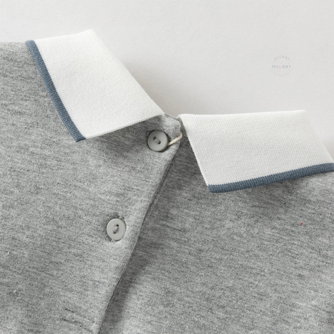 Ensemble sweat col chemise et pantalon cargo enfant garçon gris et bleu marine - MALOBY