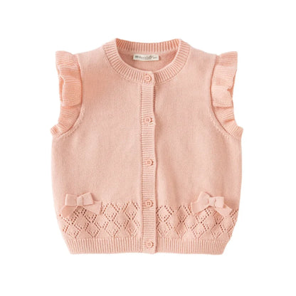 Gilet sans manches en maille 100% coton enfant fille -Rouge/Rose
