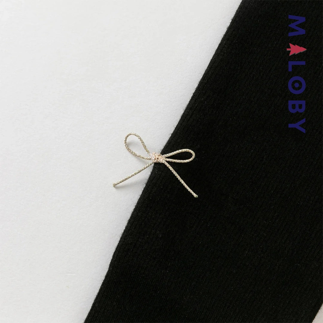 Collant épais à nœuds enfant fille- beige/noir