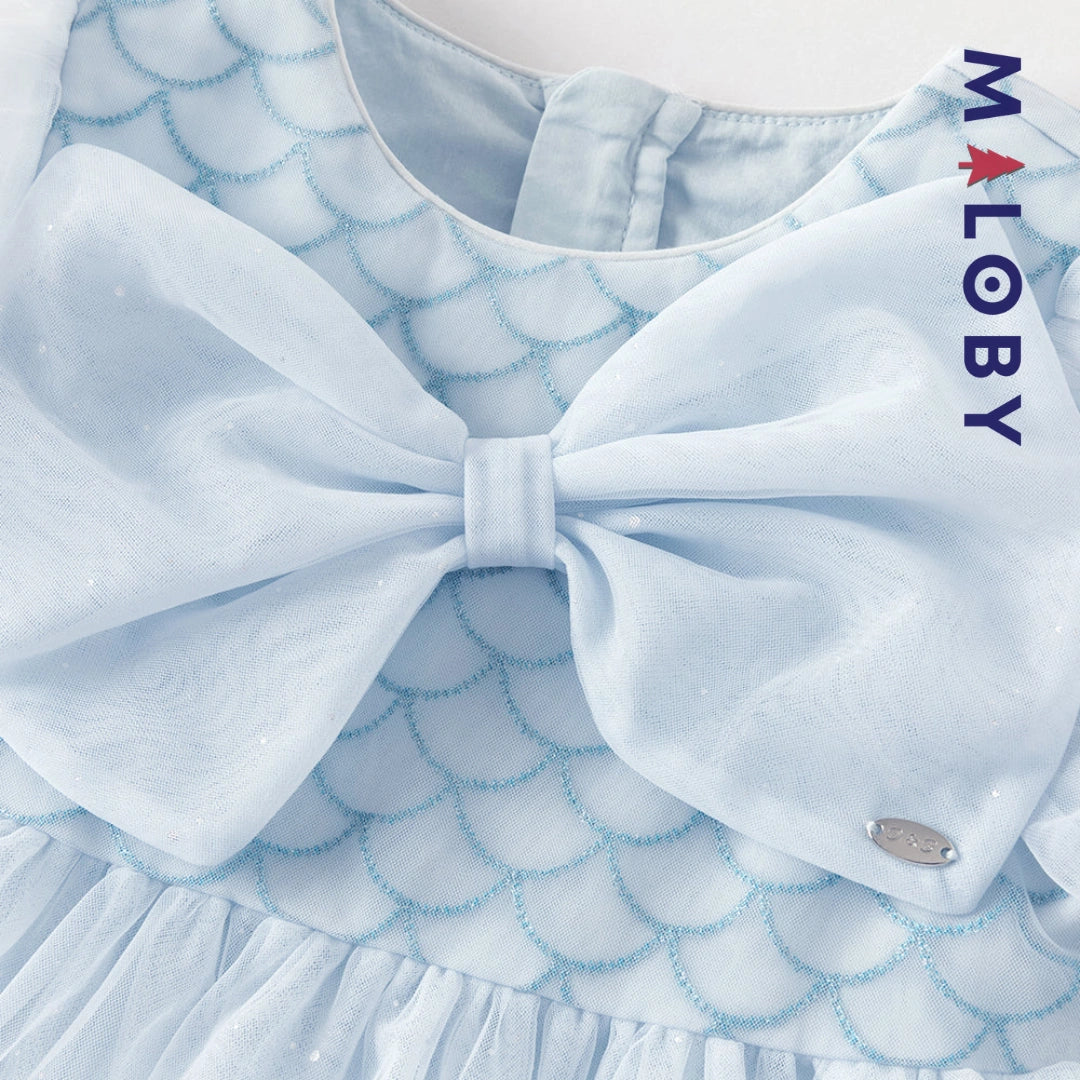 Robe princesse en tulle légère à manches courtes grise et bleue pour filles