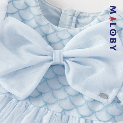 Robe princesse en tulle légère à manches courtes grise et bleue pour filles