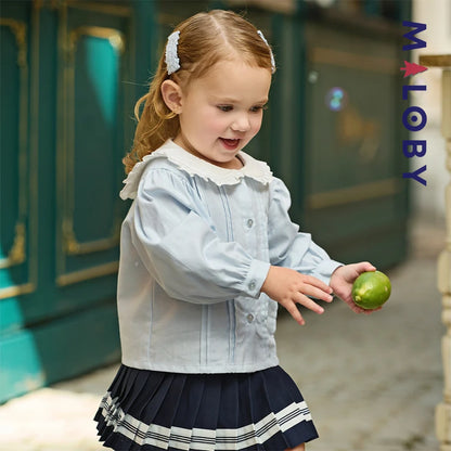 Ensemble habillé 2 pièces Chemise + Jupon plissé enfant fille -Bleu