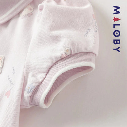 Robe polo motifs fantaisie enfant fille -Blanc/ Rose