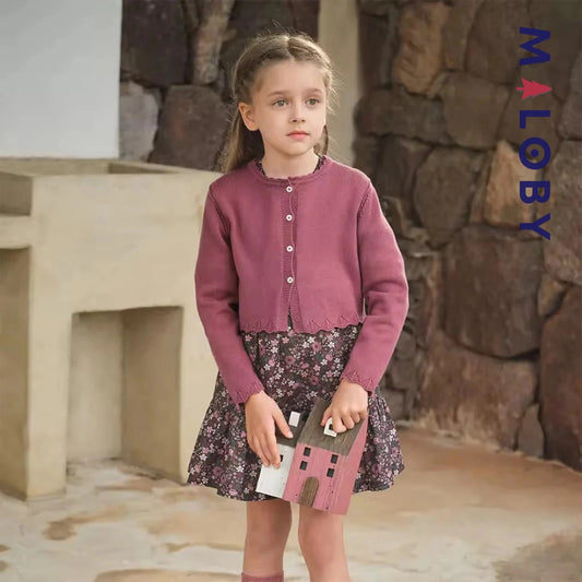 Ensemble 2 pièces robe + cardigan enfant fille - floral