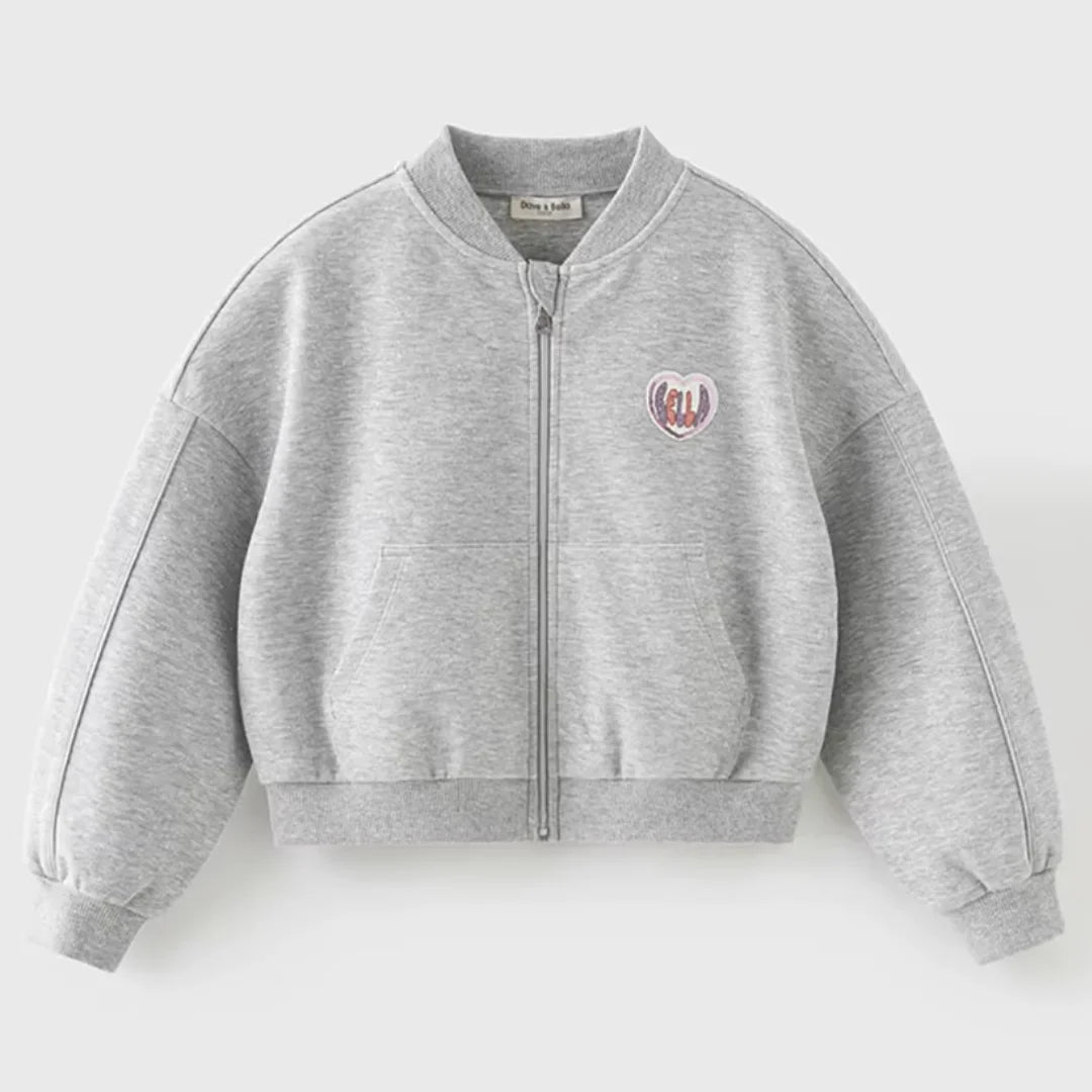 Ensemble sport veste zippée et pantalon évasé enfant fille- Gris chiné